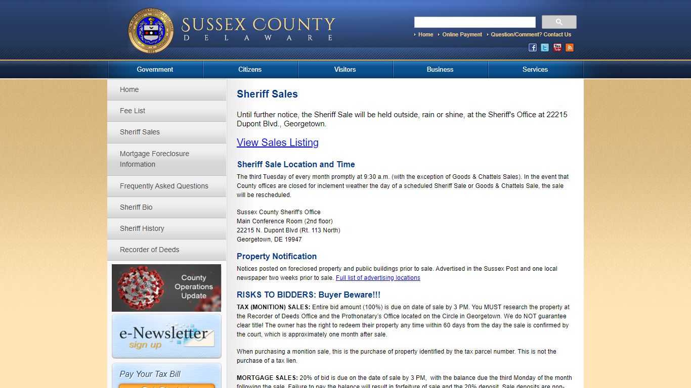 Sheriff Sales | Sussex County