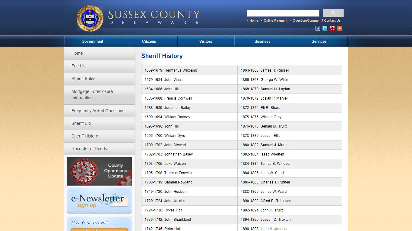 Sheriff History | Sussex County